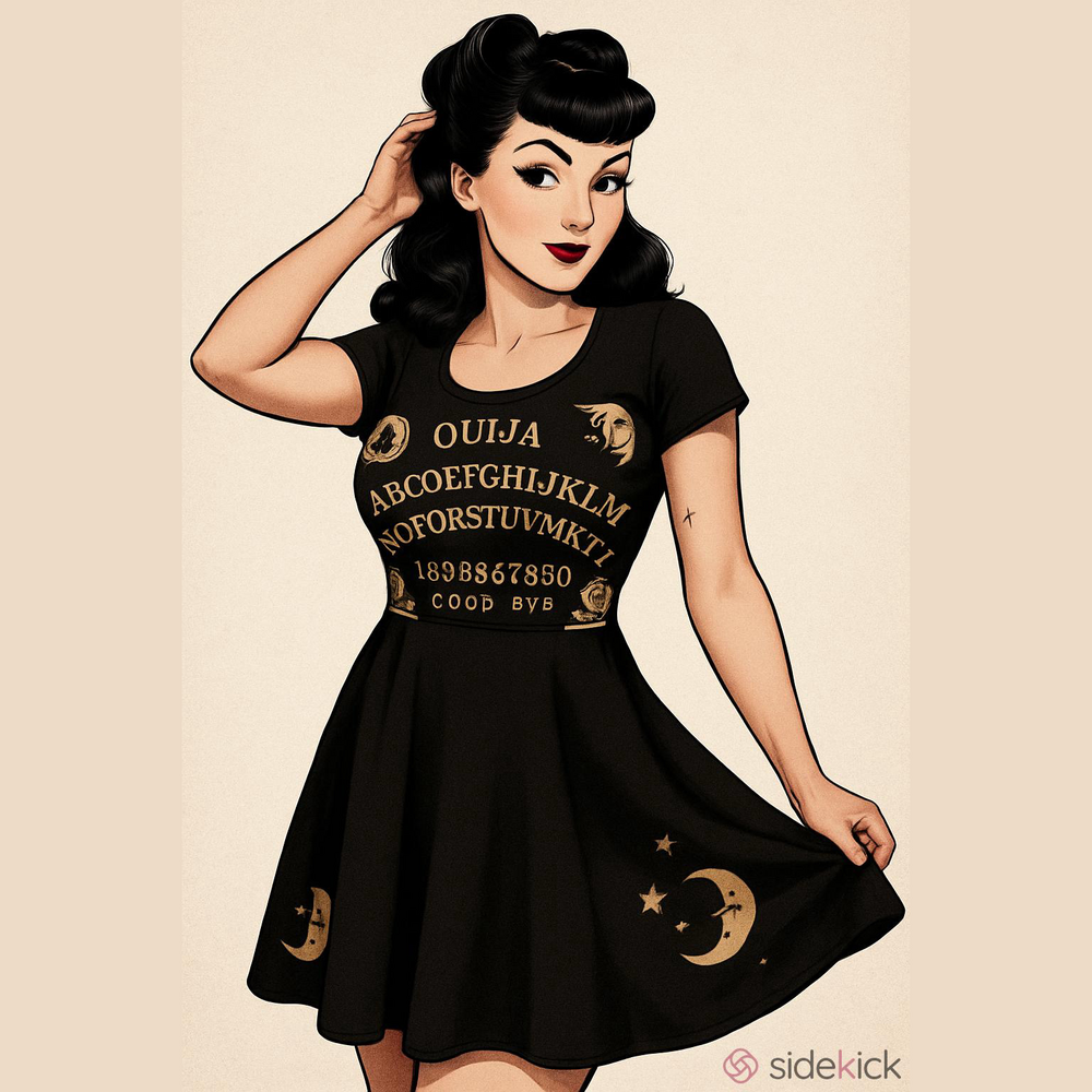 Mighty Fine Black and Gold Ouija Board Dress L